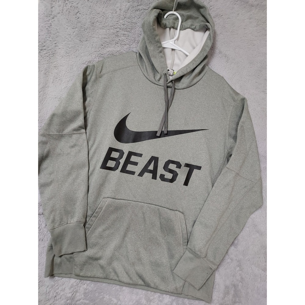 Nike Hoodie Mens Large Therma Fit Beast Graphic Pullover Gray Big Swoosh Fleece